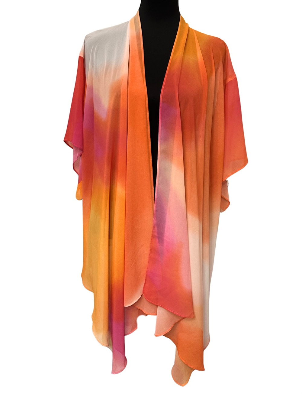 Nicole by Nicole Miller Sheer Kimono Cardigan Orange Pink Ombre Chiffon Duster M - Picture 3 of 9